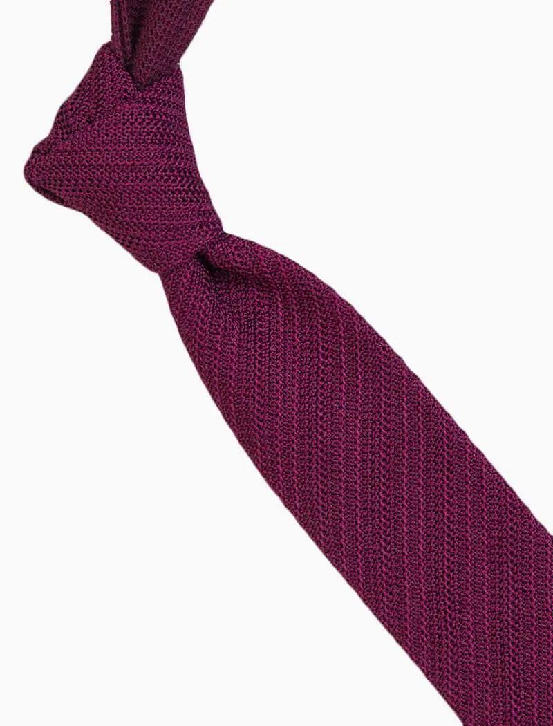 Burgundy Solid Diagonal Striped Silk Knitted Tie
