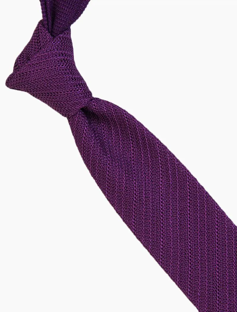 Purple Solid Diagonal Striped Silk Knitted Tie