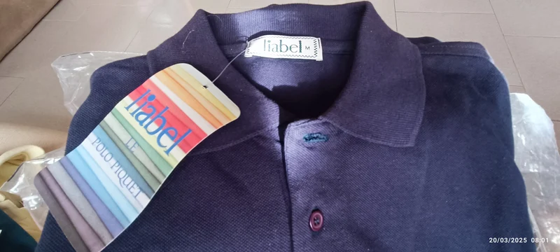 Maglia polo manica lunga Liabel, in Cotone, taglia M. Colore blu. 200 g.