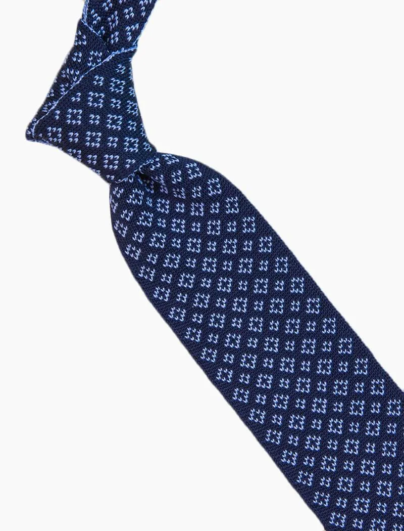 Blue Pointed Small Diamonds Silk Knitted Tie