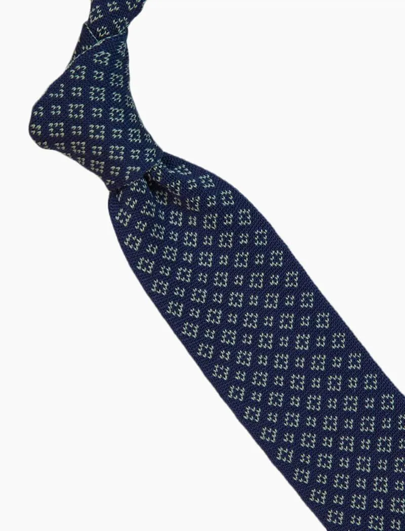 Blue & Green Pointed Small Diamonds Silk Knitted Tie