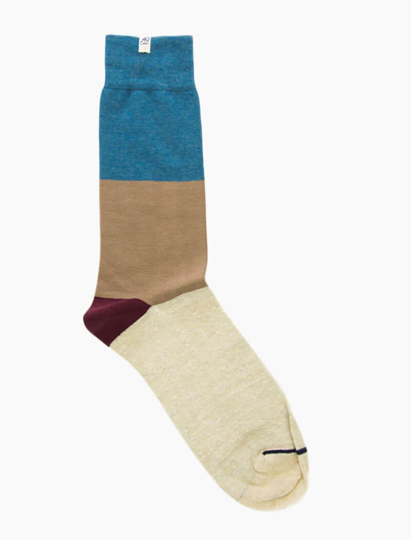 Petrol Colour Block Melange Linen & Organic Cotton Socks