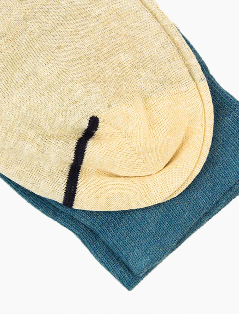 Petrol Colour Block Melange Linen & Organic Cotton Socks