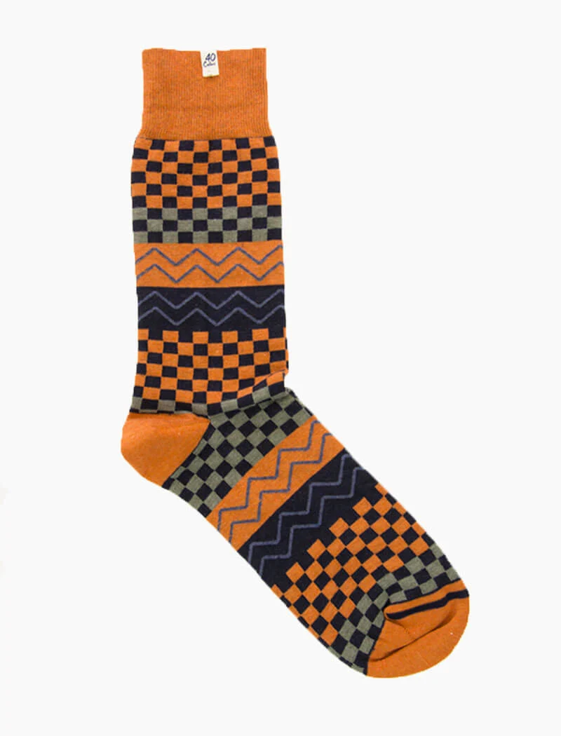 Orange Squares & Waves Organic Cotton Socks