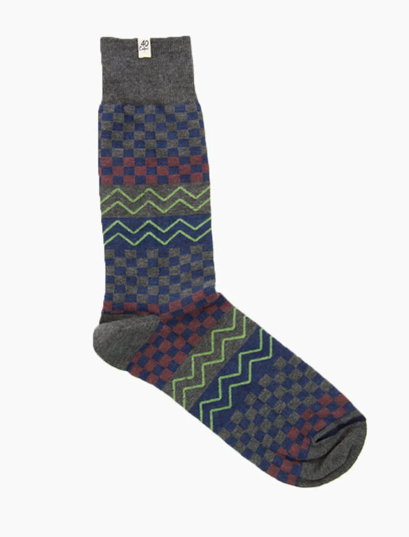 Grey Squares & Waves Organic Cotton Socks