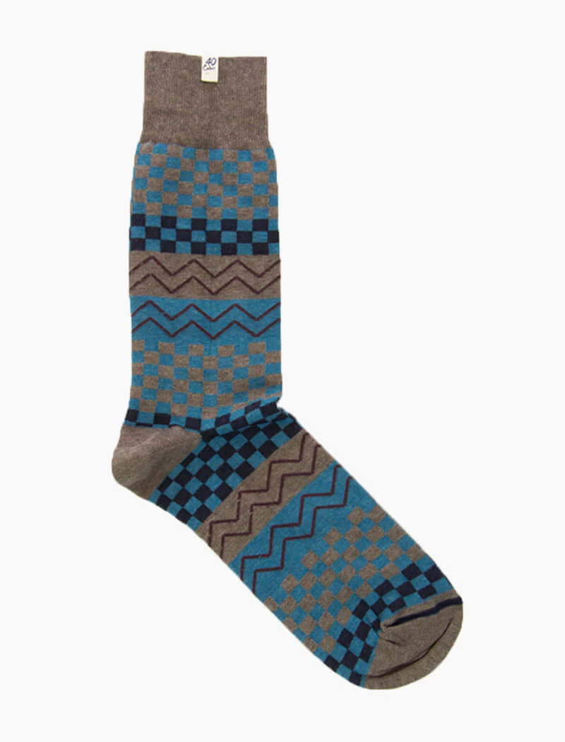 Taupe Squares & Waves Organic Cotton Socks