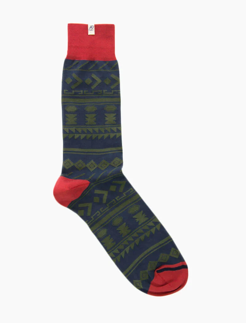 Blue Tribal Striped Organic Cotton Socks