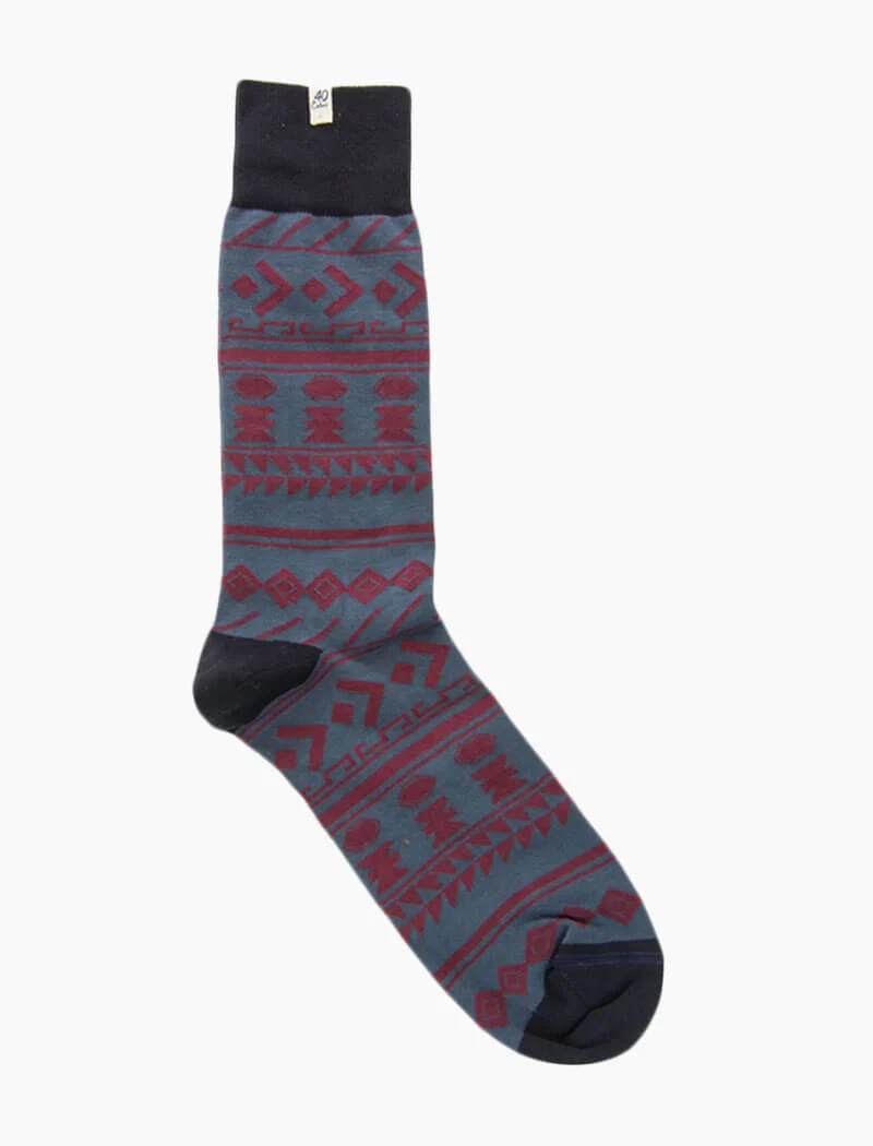 Grey Blue Tribal Striped Organic Cotton Socks