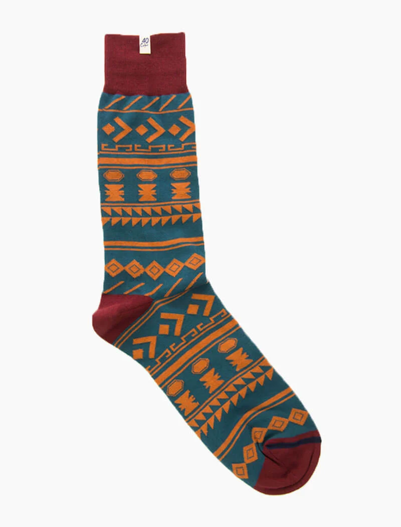 Petrol Tribal Striped Organic Cotton Socks