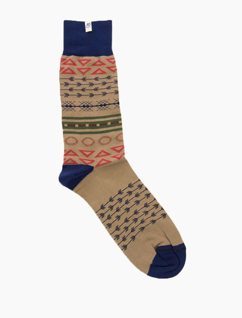 Beige Geometric Striped Organic Cotton Socks