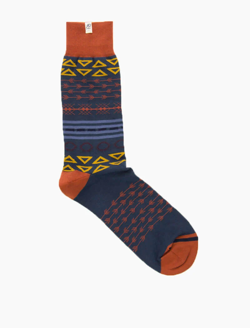 Grey Blue Geometric Striped Organic Cotton Socks