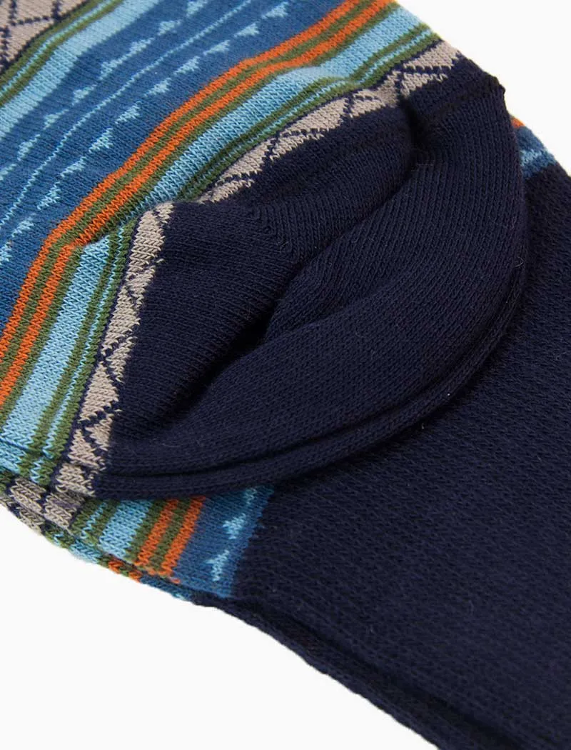 Dark Blue Detailed Multi Striped Organic Cotton Socks