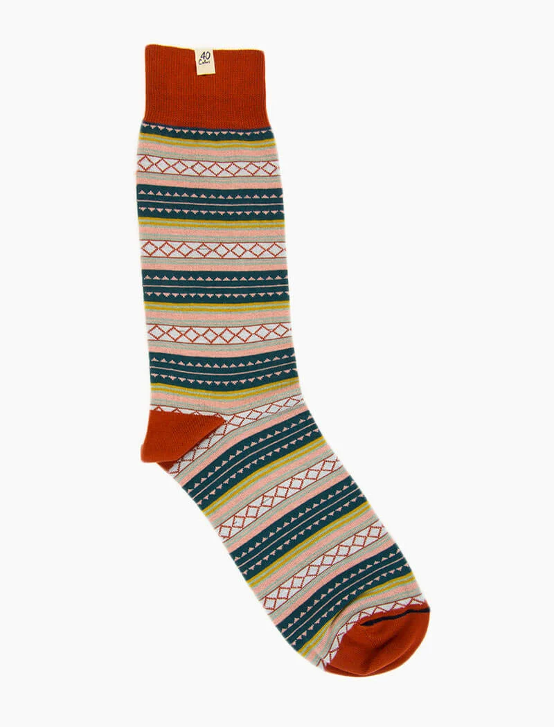 Petrol Detailed Multi Striped Organic Cotton Socks