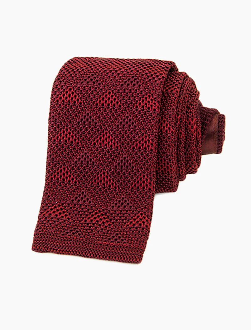 Burgundy Diamonds Silk Knitted Tie