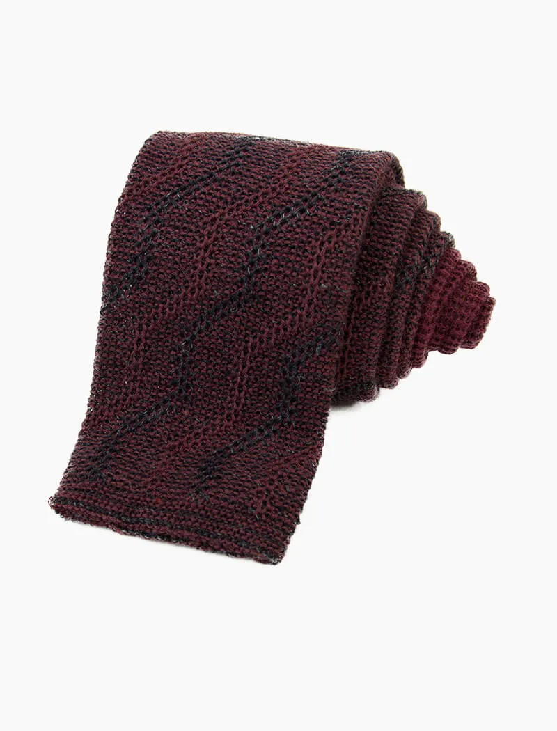 Burgundy Zig Zag Cotton & Linen Knitted Tie