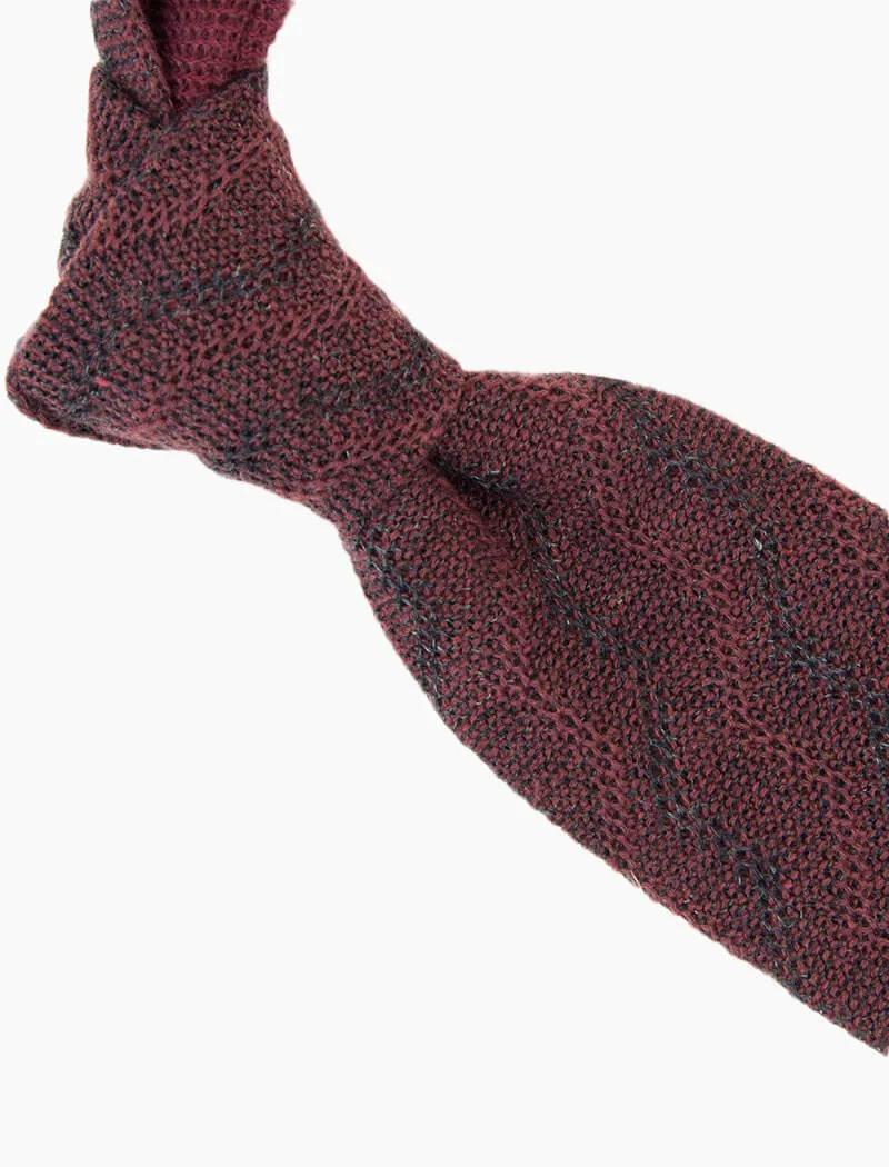 Burgundy Zig Zag Cotton & Linen Knitted Tie