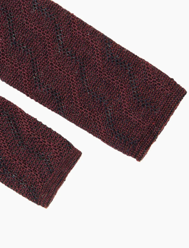 Burgundy Zig Zag Cotton & Linen Knitted Tie