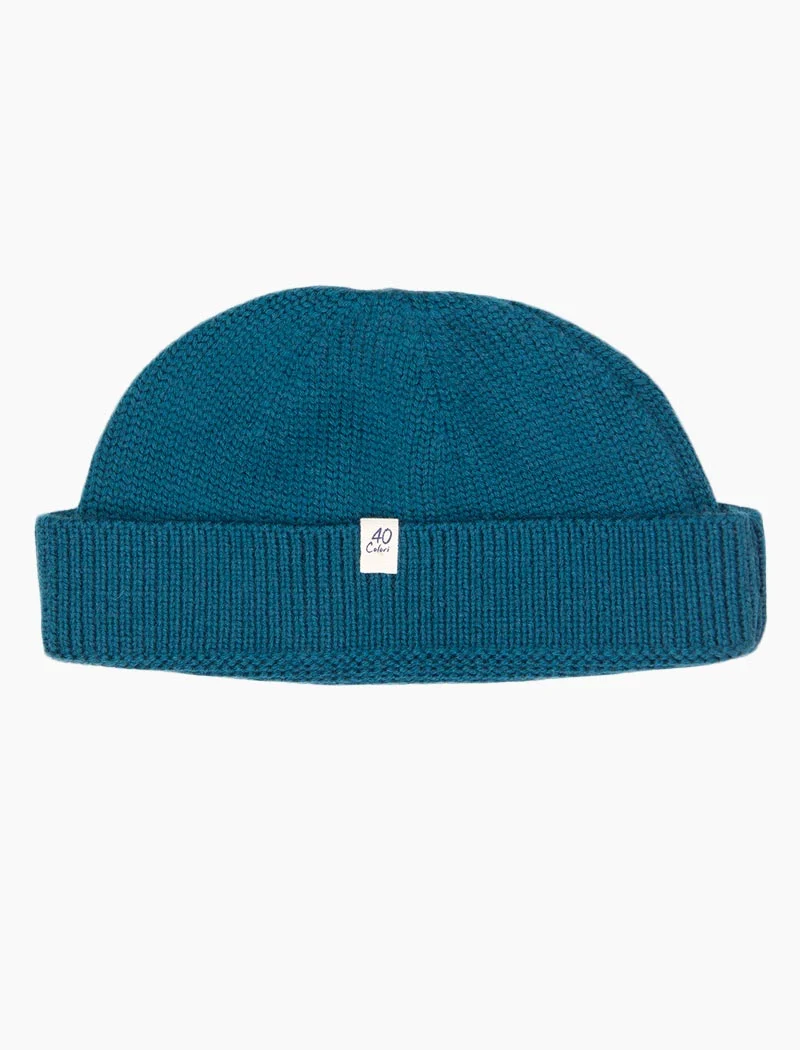 Petrol Blue Solid Wool Fisherman Beanie