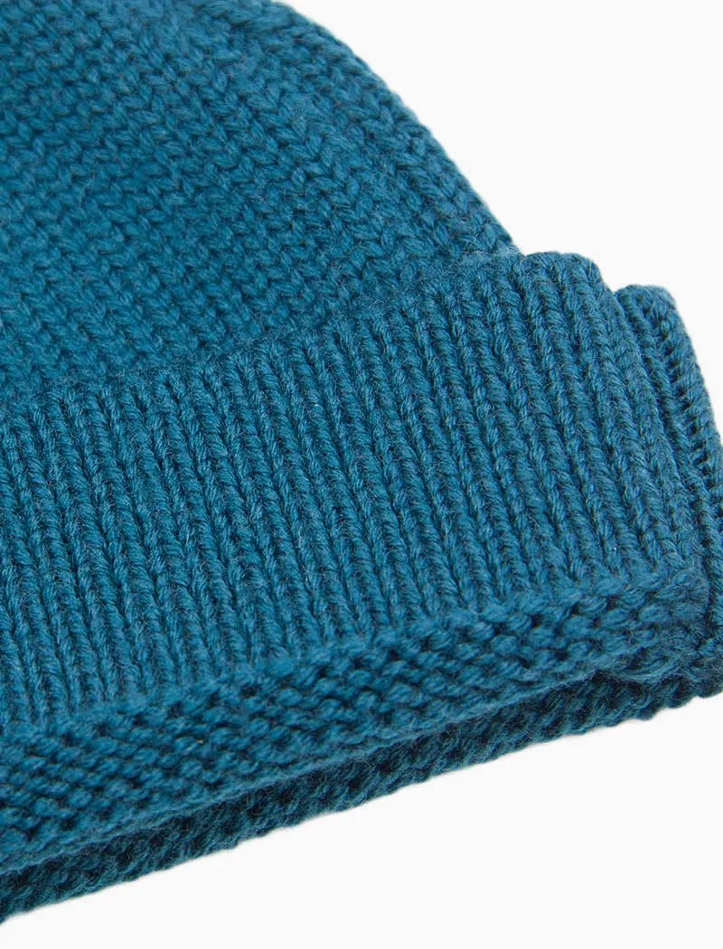 Petrol Blue Solid Wool Fisherman Beanie