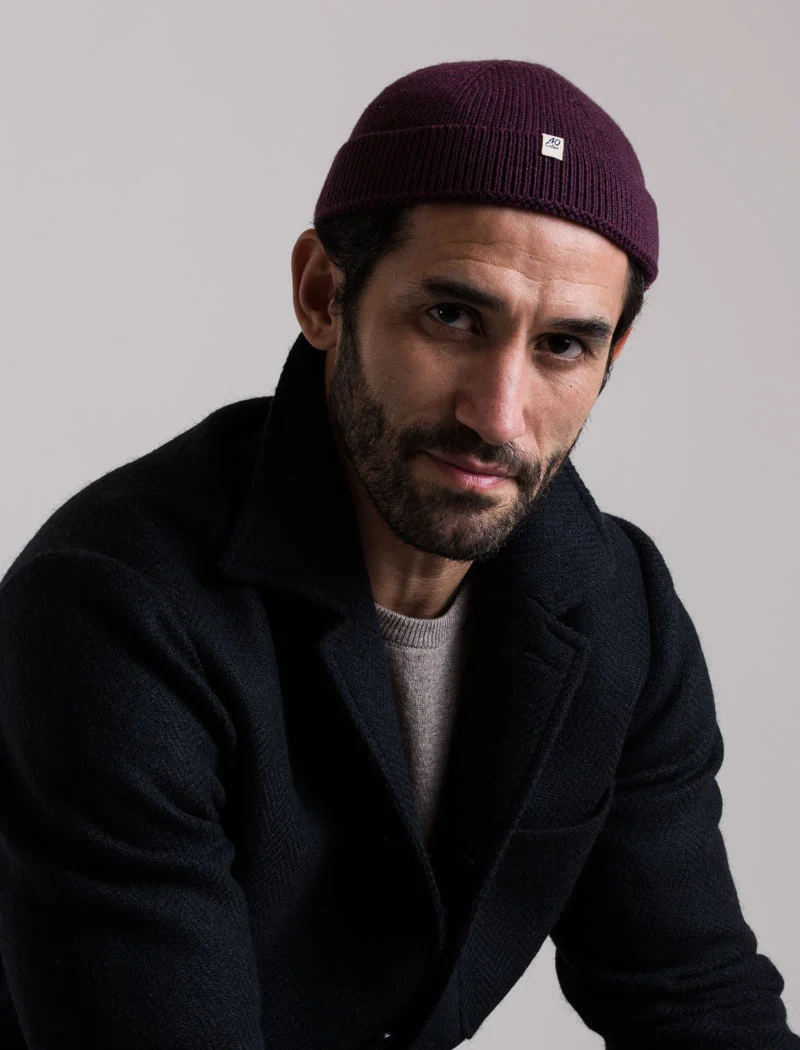 Plum Solid Wool Fisherman Beanie