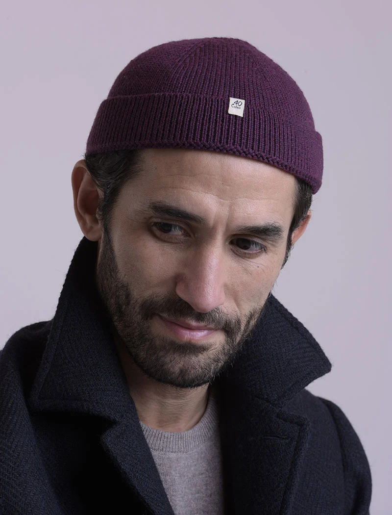 Plum Solid Wool Fisherman Beanie