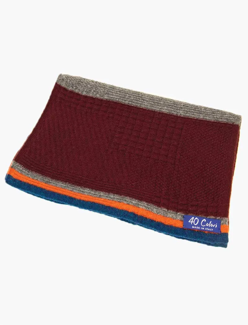 Burgundy & Orange Textured Thick Striped Knitted Wool & Cashmere Scarf