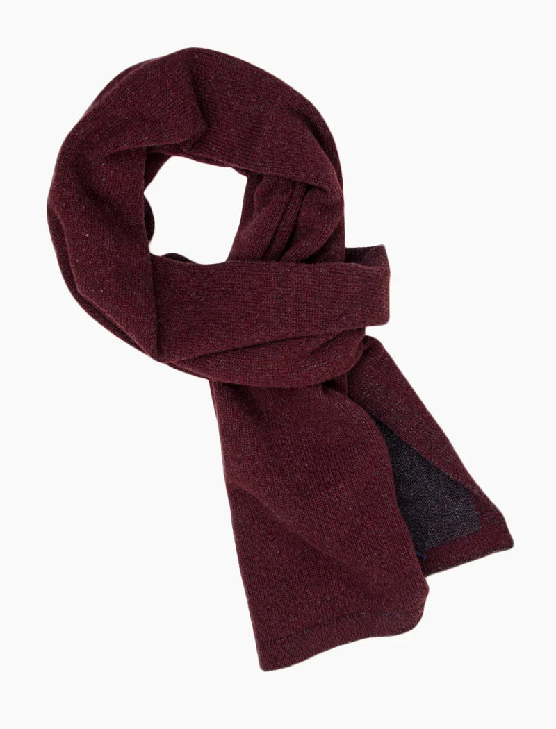 Burgundy & Grey Solid Reversible Knitted Wool & Cashmere Scarf