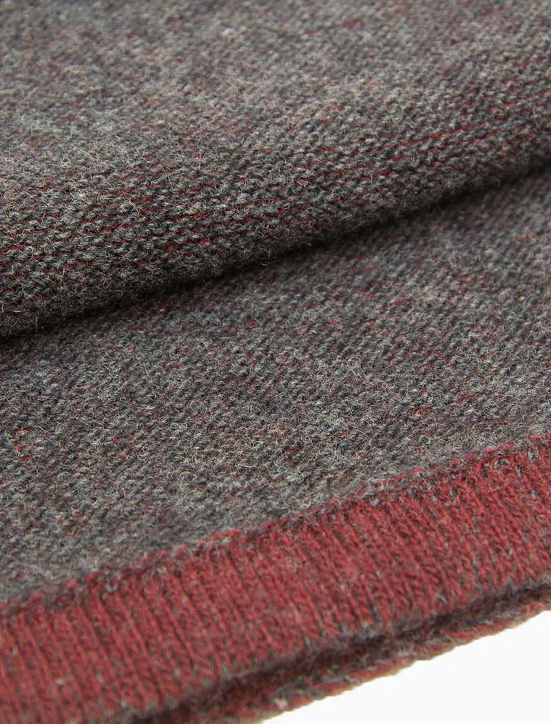 Burgundy & Grey Solid Reversible Knitted Wool & Cashmere Scarf