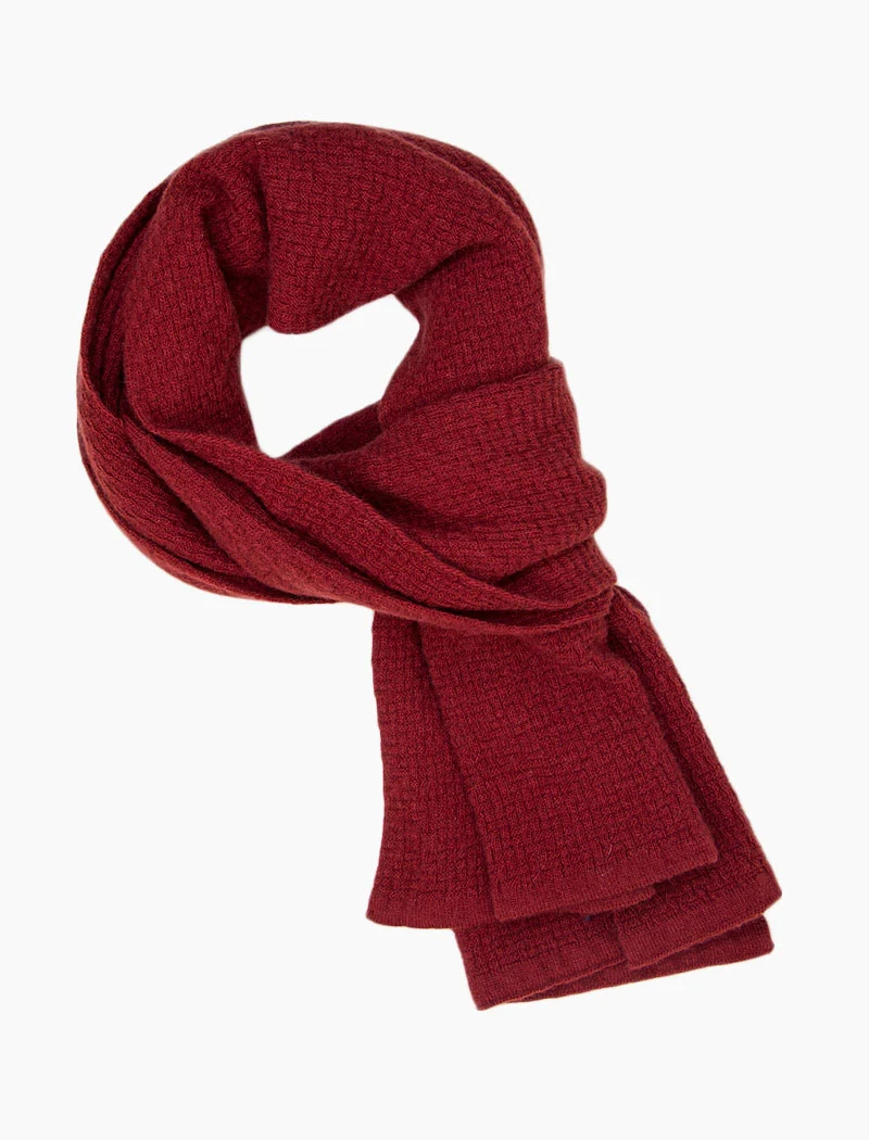 Red Basket Weave Knitted Wool & Cashmere Scarf