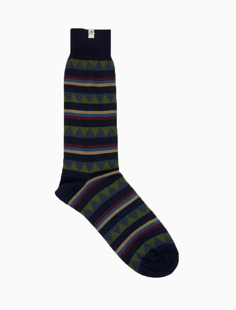 Navy Fancy Striped Organic Cotton Socks