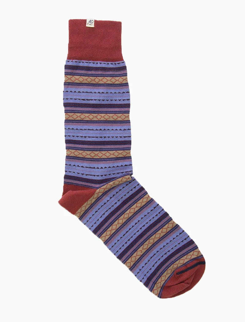 Red Detailed Multi Striped Organic Cotton Socks