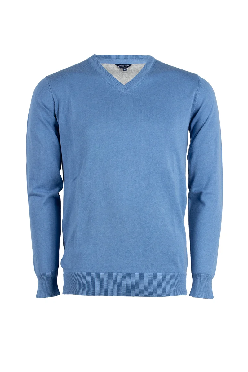 Pullover scollo a V in puro cotone uomo