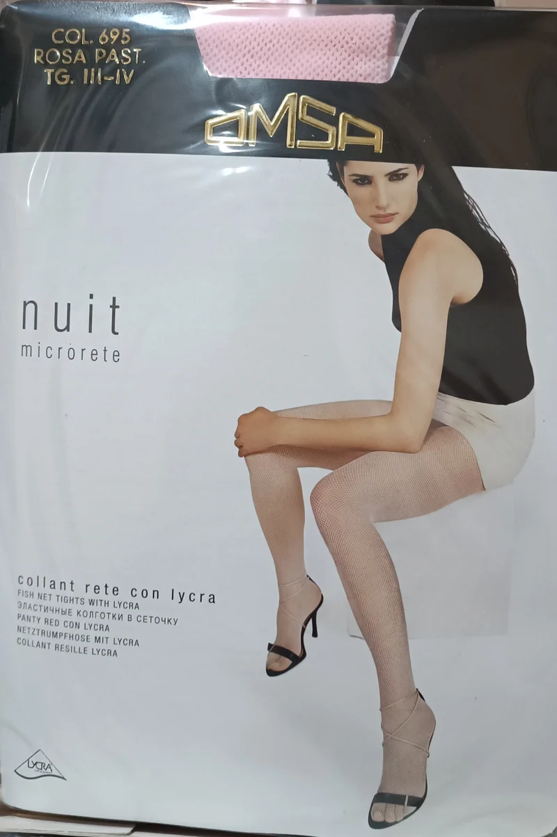 Collant OMSA Nuit Micro rete in Lycra, colore rosa pastello, taglia III / IV. 50g.