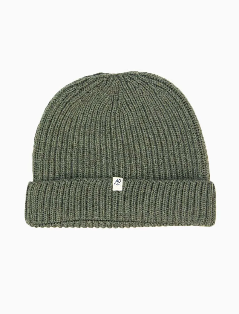 Olive Green Small Ribbed Wool Beanie