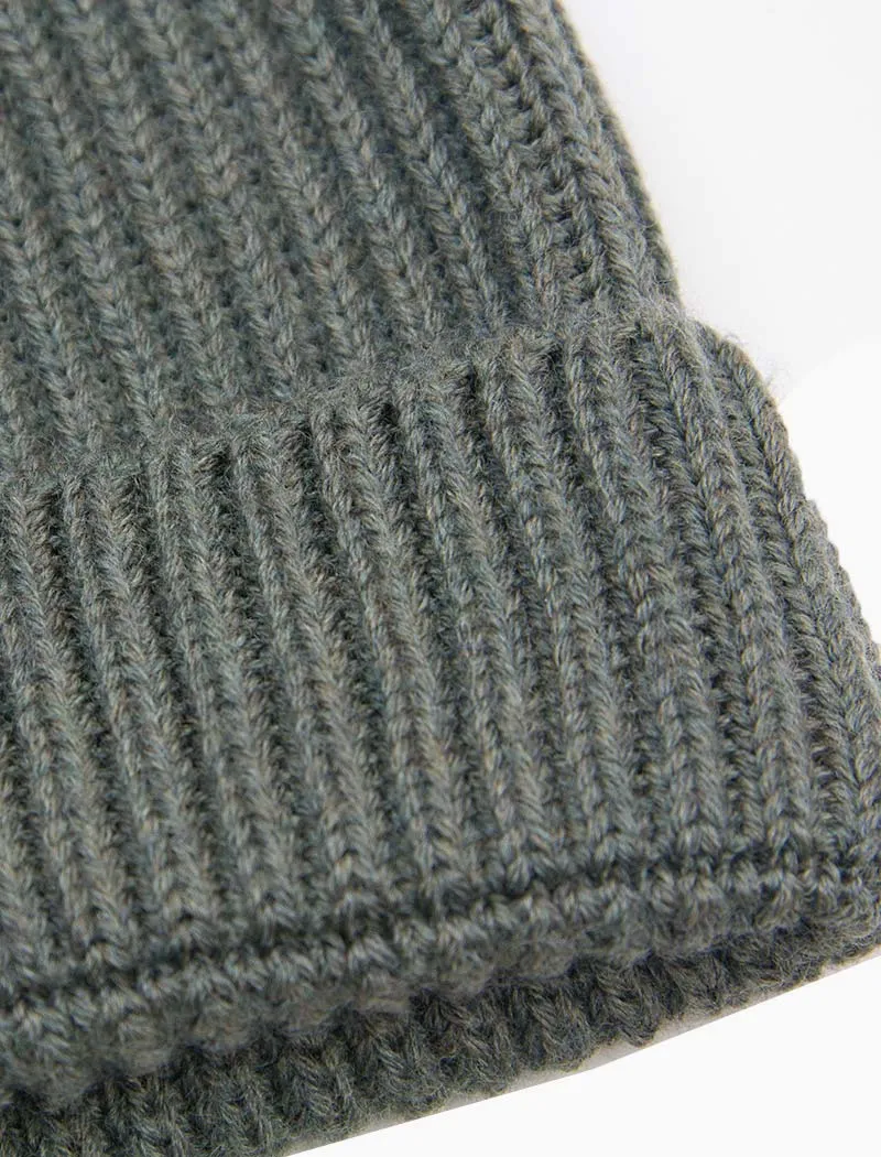 Olive Green Small Ribbed Wool Beanie