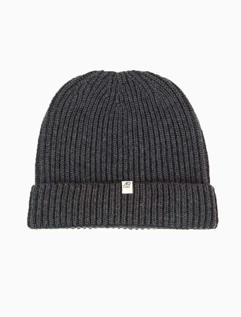 Charcoal Small Ribbed Wool Beanie