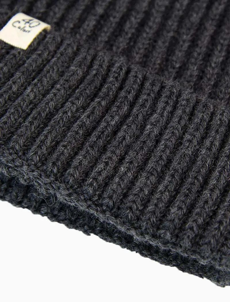 Charcoal Small Ribbed Wool Beanie