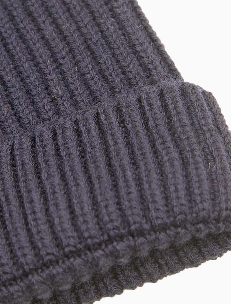 Navy Small Ribbed Wool Beanie