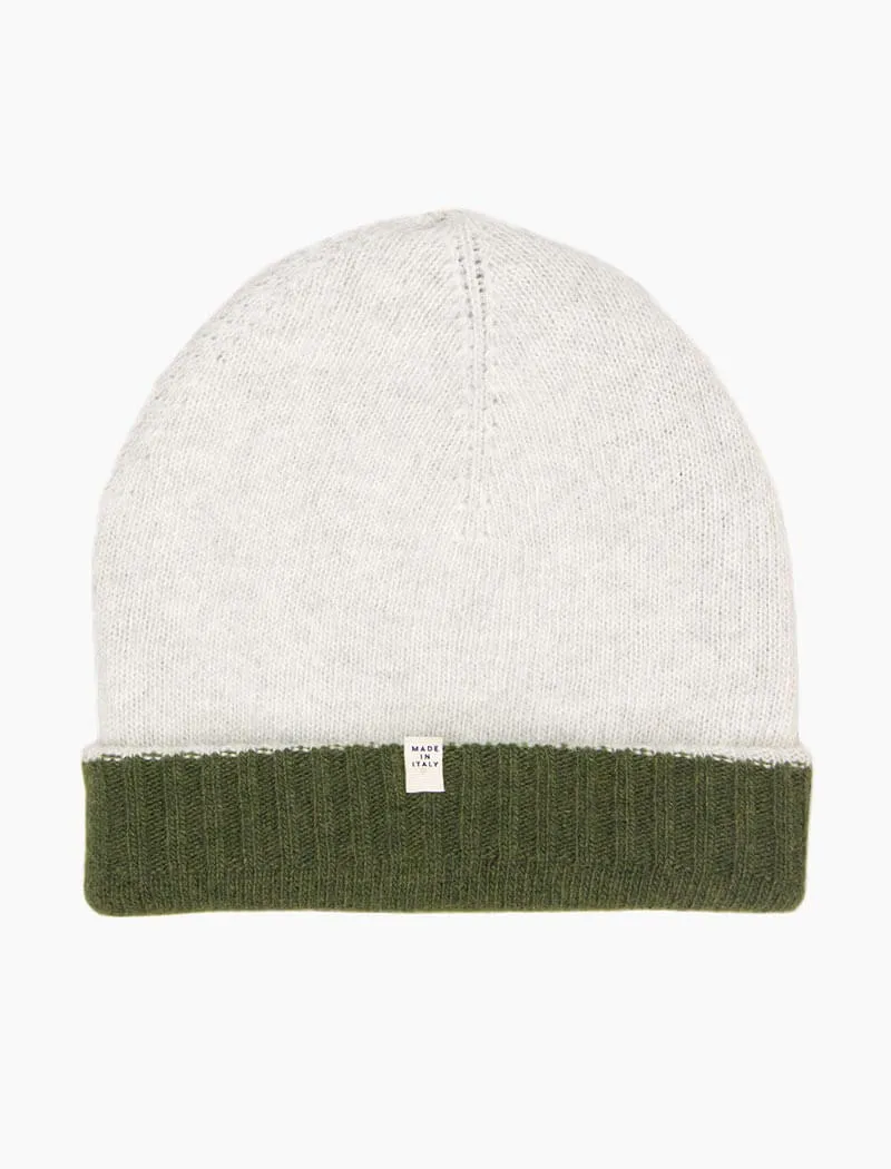 Light Green & Light Grey Reversible Wool & Cashmere Beanie