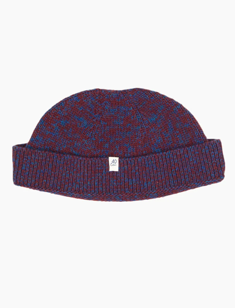 Red & Petrol Melange Wool & Cashmere Fisherman Beanie