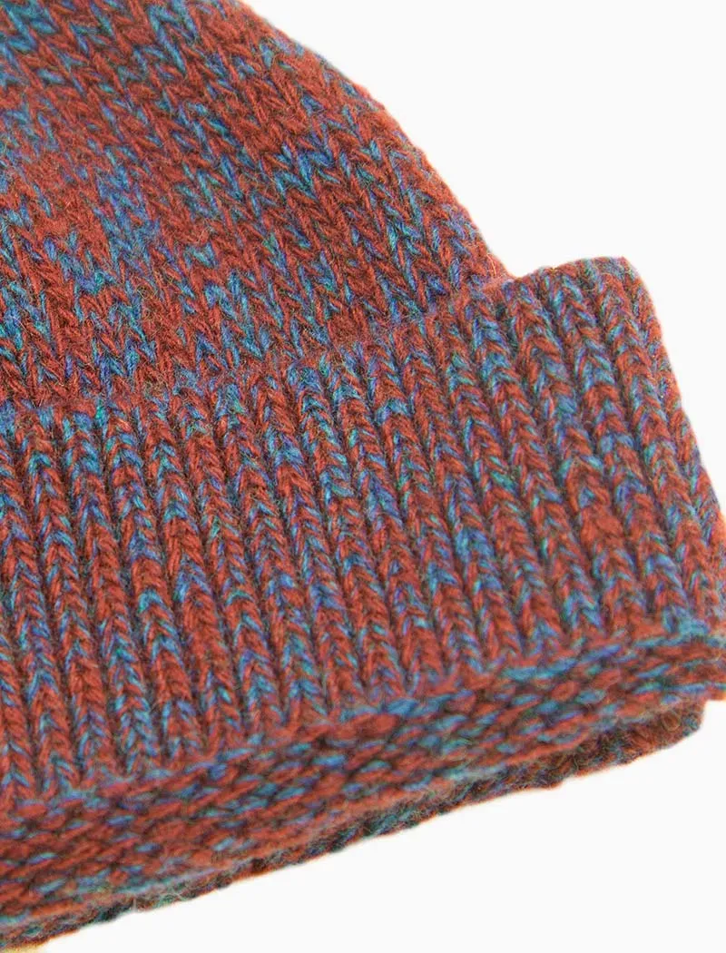 Red & Petrol Melange Wool & Cashmere Fisherman Beanie