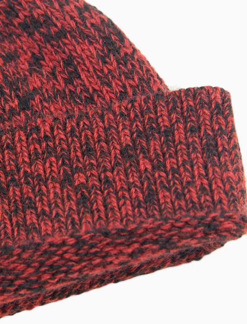 Red & Black Melange Wool & Cashmere Fisherman Beanie