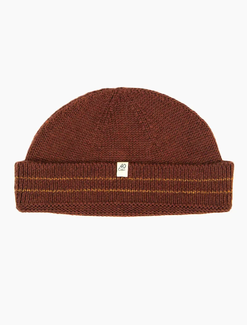 Burgundy Striped Wool Fisherman Beanie
