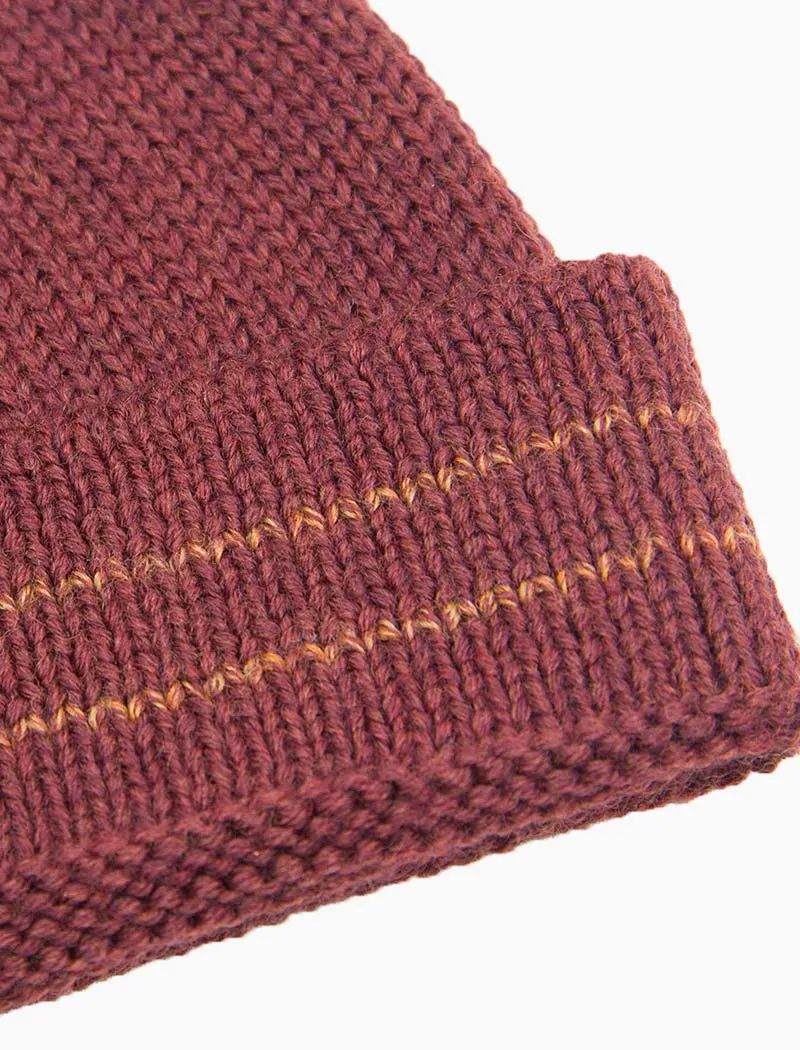 Burgundy Striped Wool Fisherman Beanie