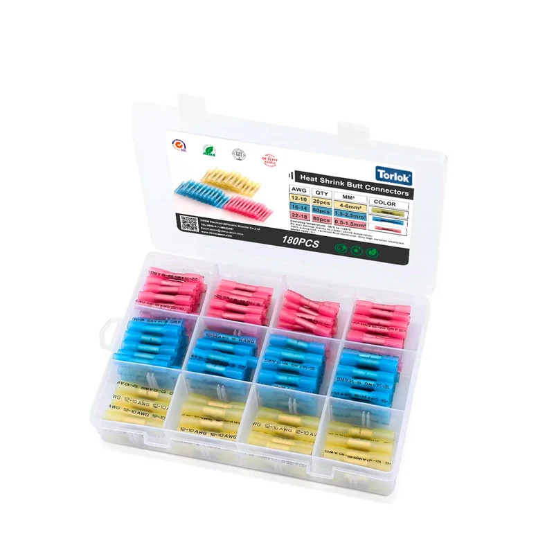 Connettori di testa a crimpare termorestringenti assortiti / 180 pz