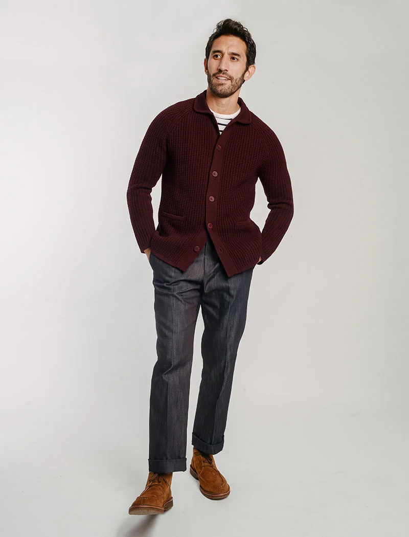Burgundy Waffle Wool & Cashmere Knitted Overshirt