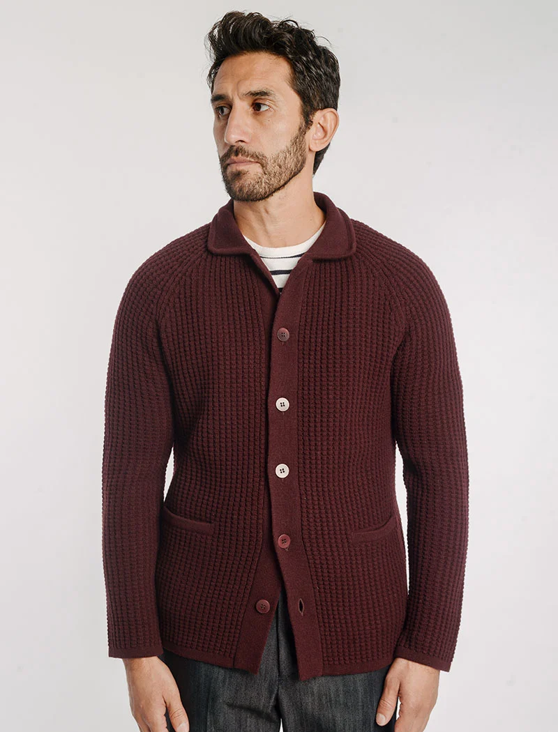 Burgundy Waffle Wool & Cashmere Knitted Overshirt