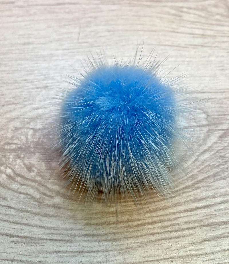 Pompon di pelliccia di visone 100% naturale (blu)