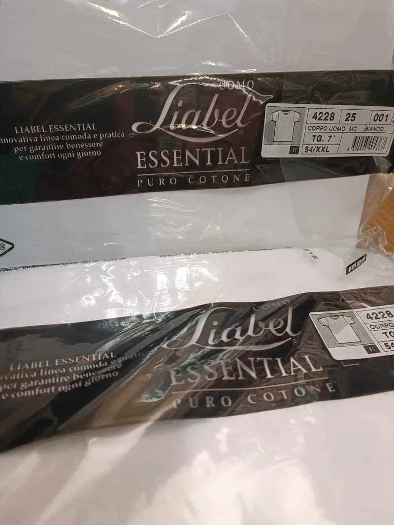 Corpo uomo Liabel Essential, puro cotone, manica corta, bianco, taglia 7. 200g.