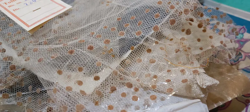 Stola e triangolo vintage di tulle, stola blu(50 x130) e triangolo beige a pois(120), 100g.